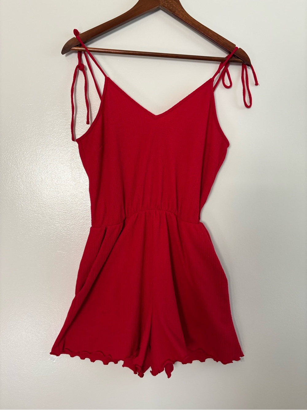 & Other Stories Red Tie Shoulder Romper Lightweight Textured Finish Size 4